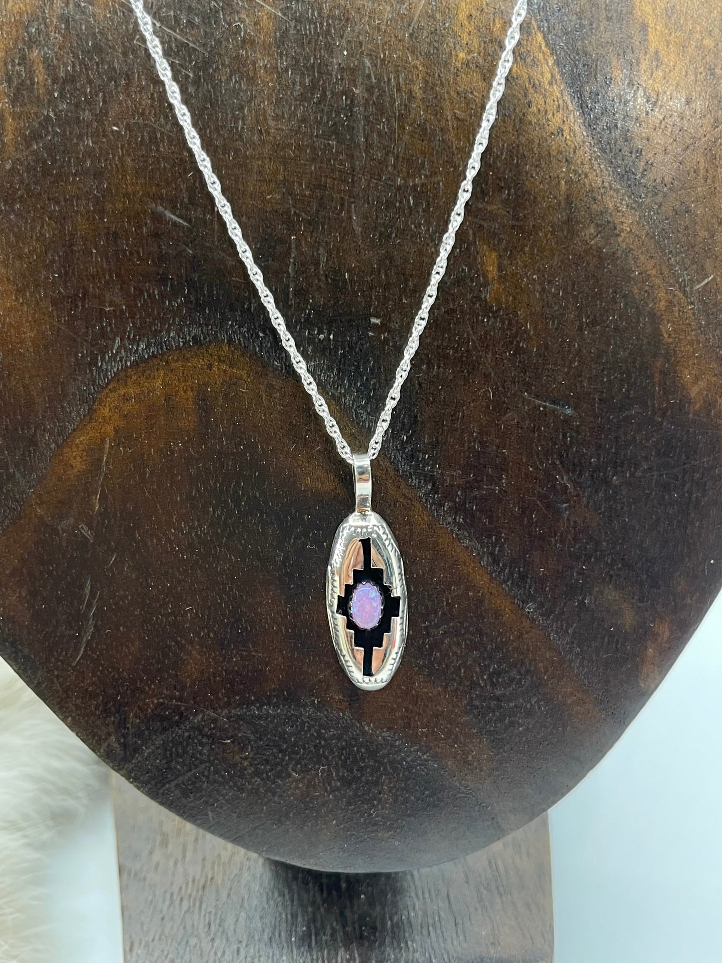 Pink Opal Shadow Box Pendant on 18" Chain by Felix Perry, Navajo
