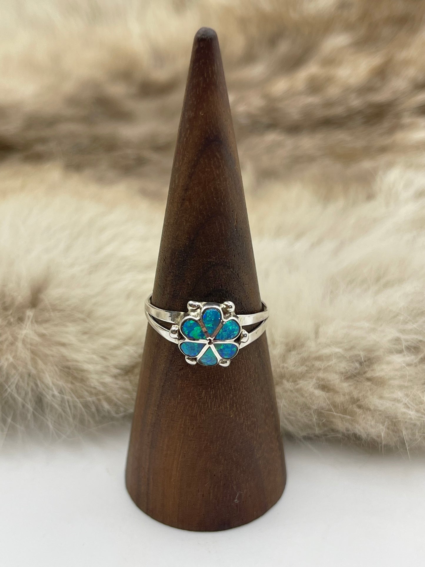 9.5 Blue Opal Ring by Bernadette Hattie, Zuni