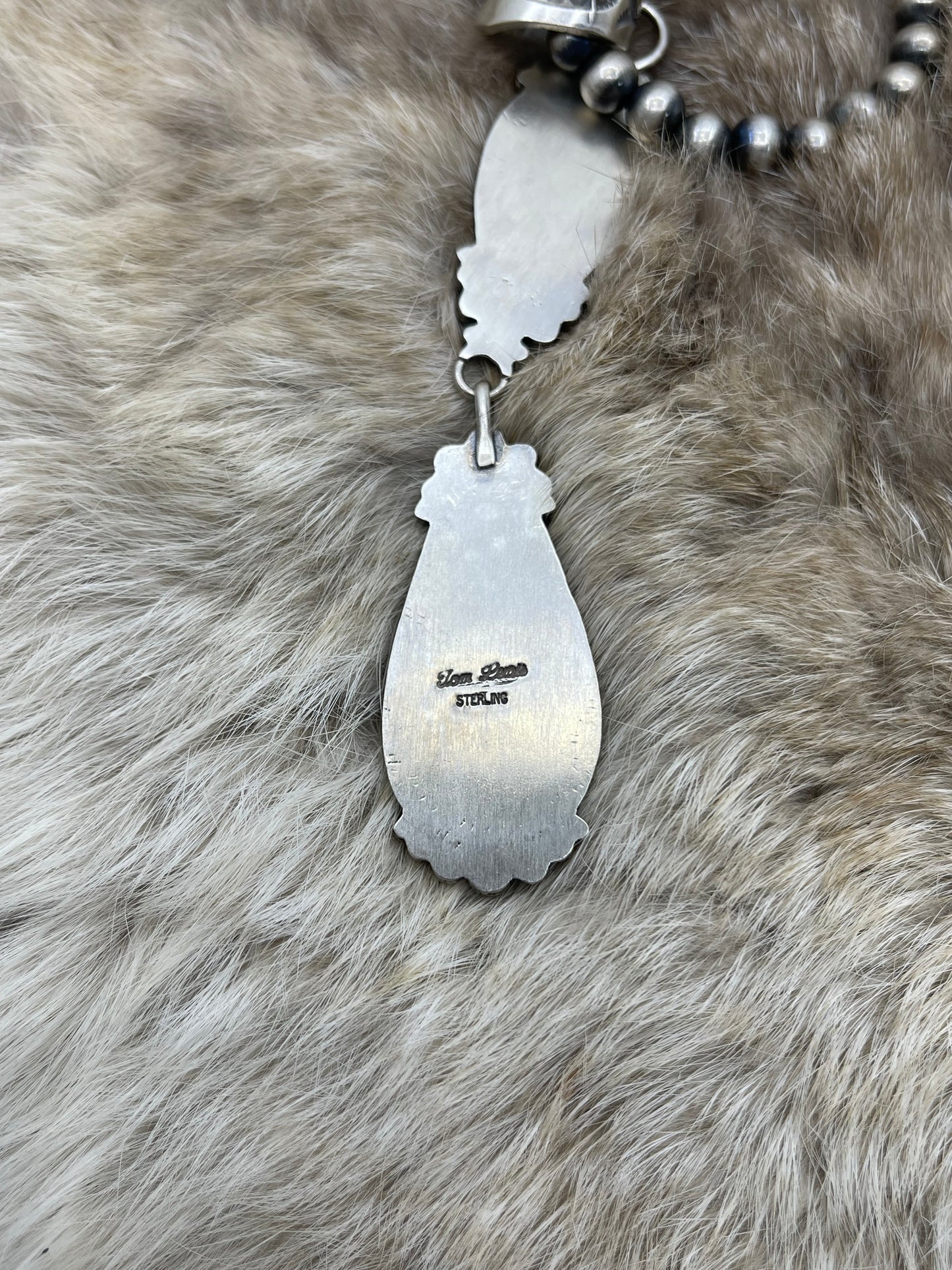 Light Spiny Oyster 2 Stone Pendant on 20" 7mm Navajo Style Pearls by Tom Lewis, Navajo