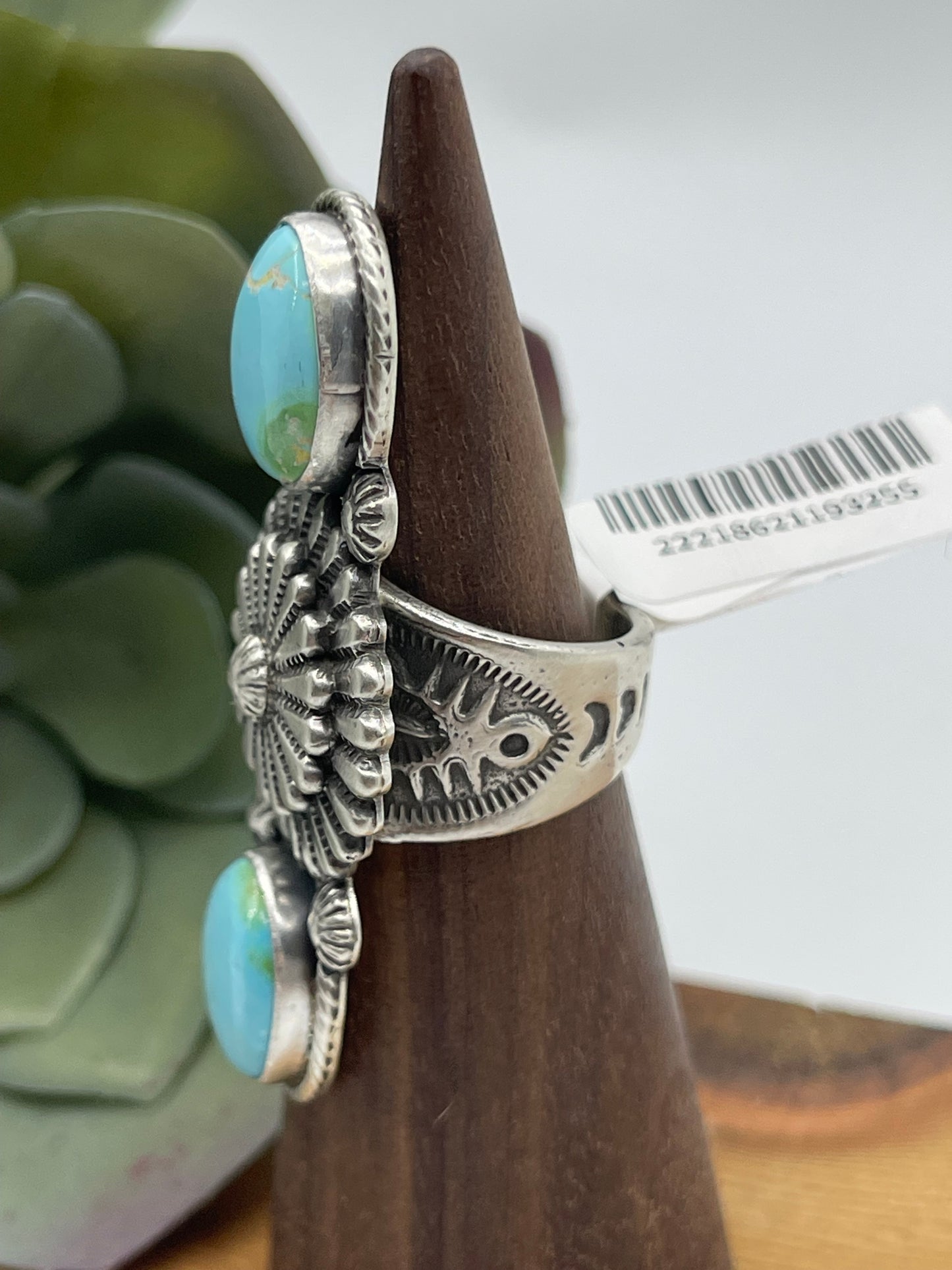 LOT 28 B 1/11 6.0 2 Stone Sonoran Gold Turquoise Ring by Samuel Yellowhair, Navajo