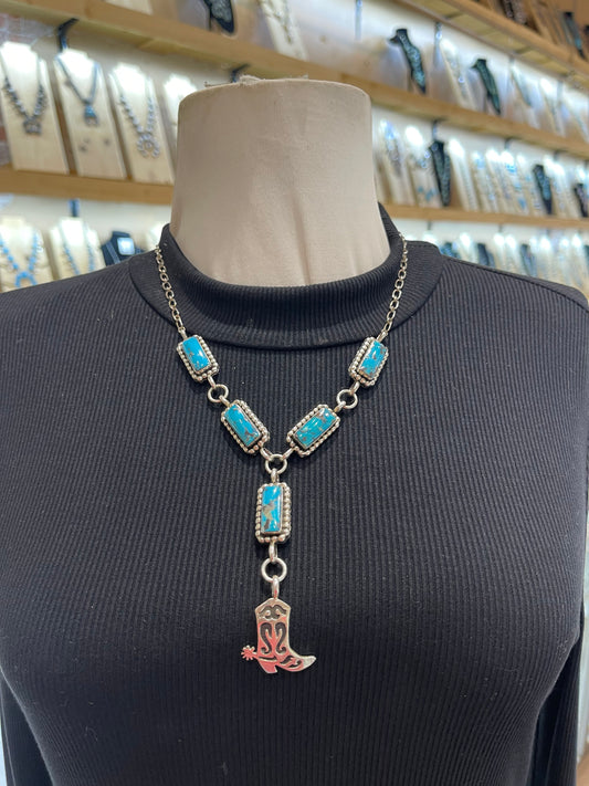 20” Kingman Turquoise Lariat by Arlene Lewis, Navajo