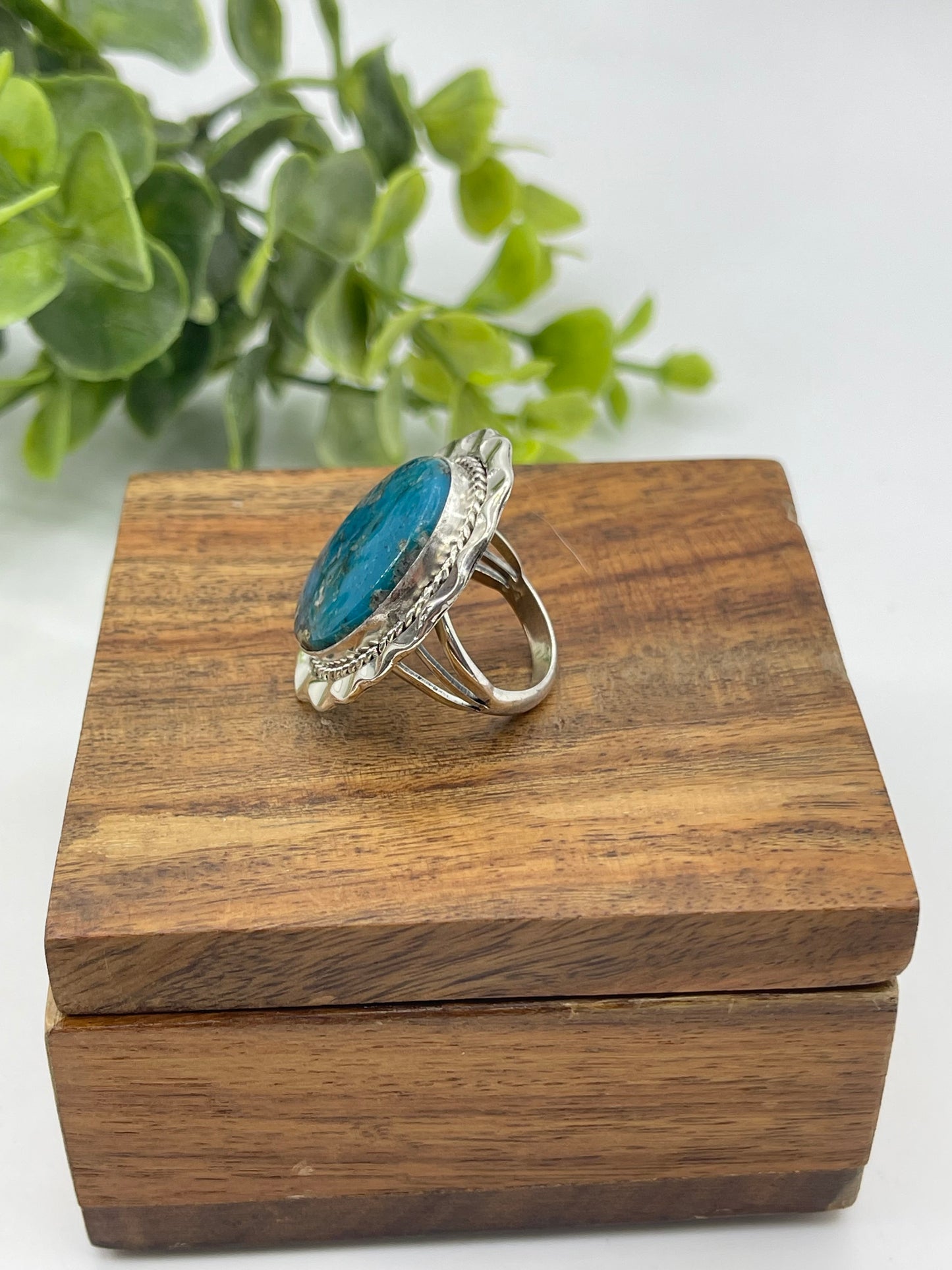 5.5 Kingman Turquoise Ring by Samuel Yellowhair, Navajo