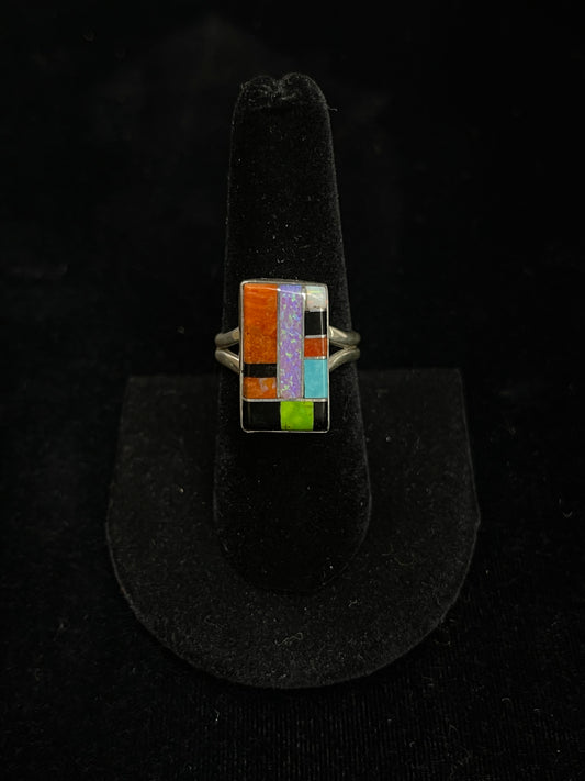 8.0 Multi Stone Inlay Ring by Ronald & Petra Chavez, Santo Dominigo