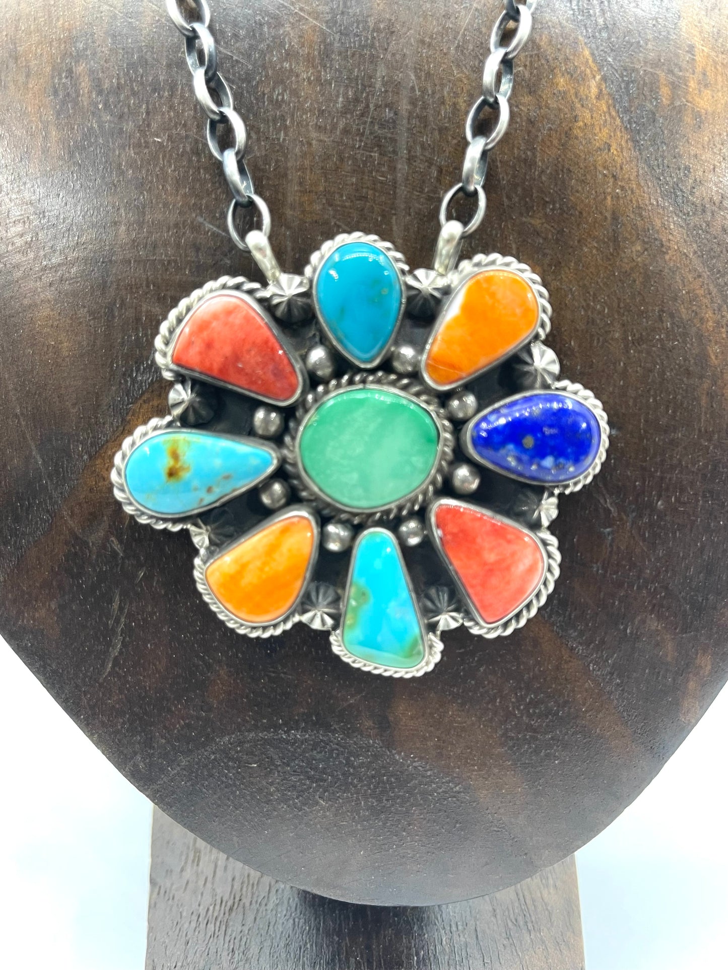 LOT 15 B 7/5 16" Multi Stone Cluster Necklace by Elouise Kee, Navajo