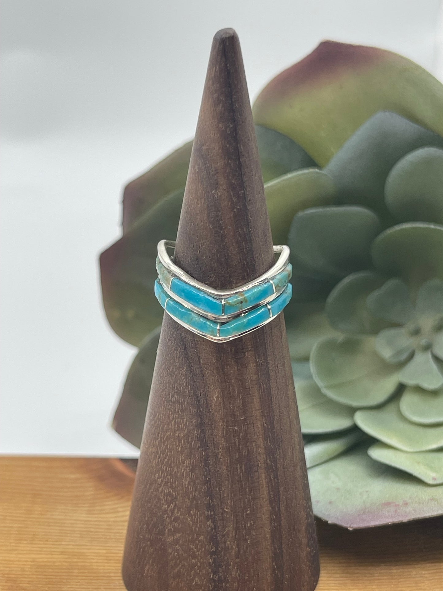 6.0 2 Row Inlay Turquoise Chevron Ring