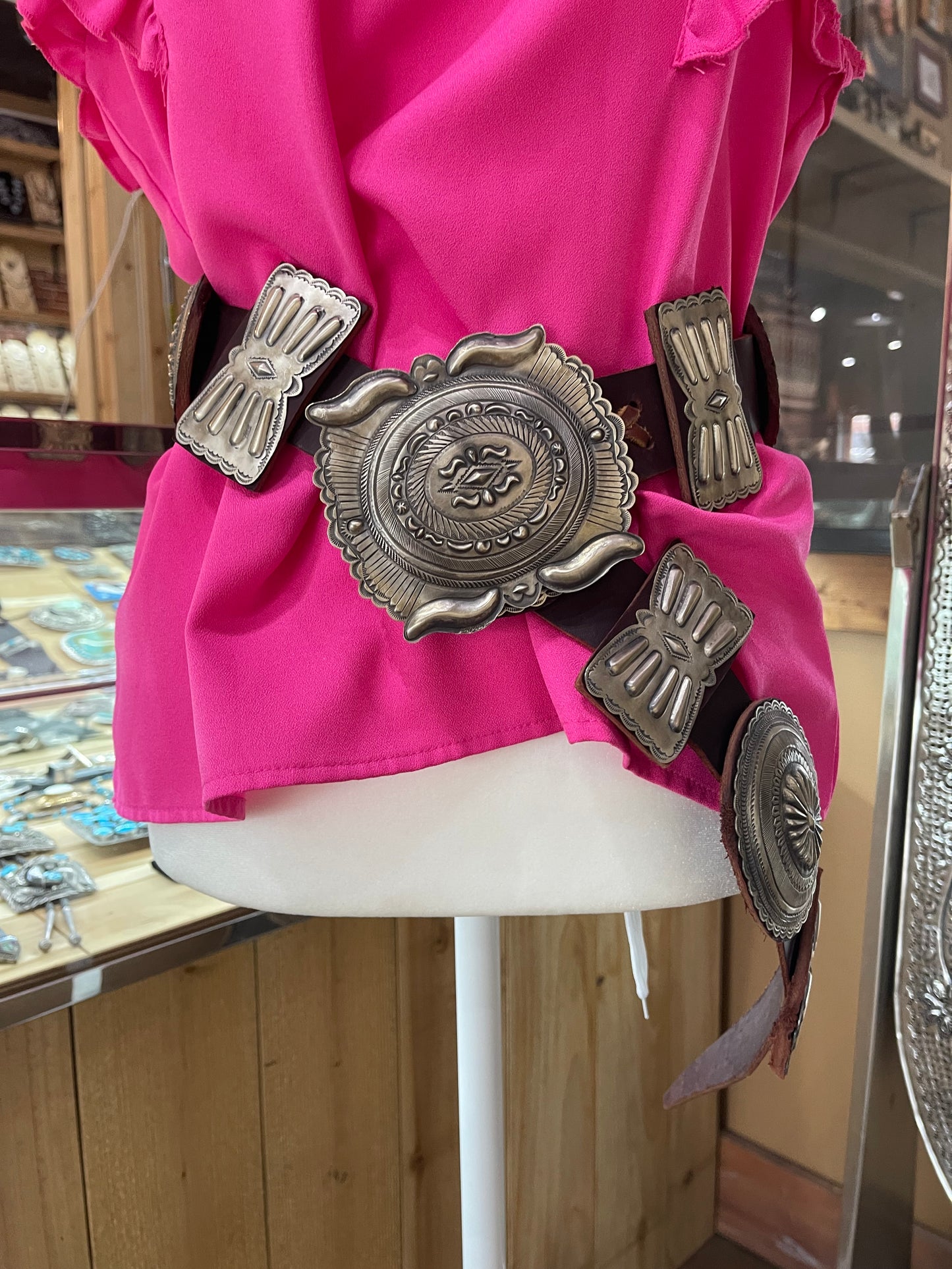 44" Large Concho Leather Belt by Eugene Charley, Navajo