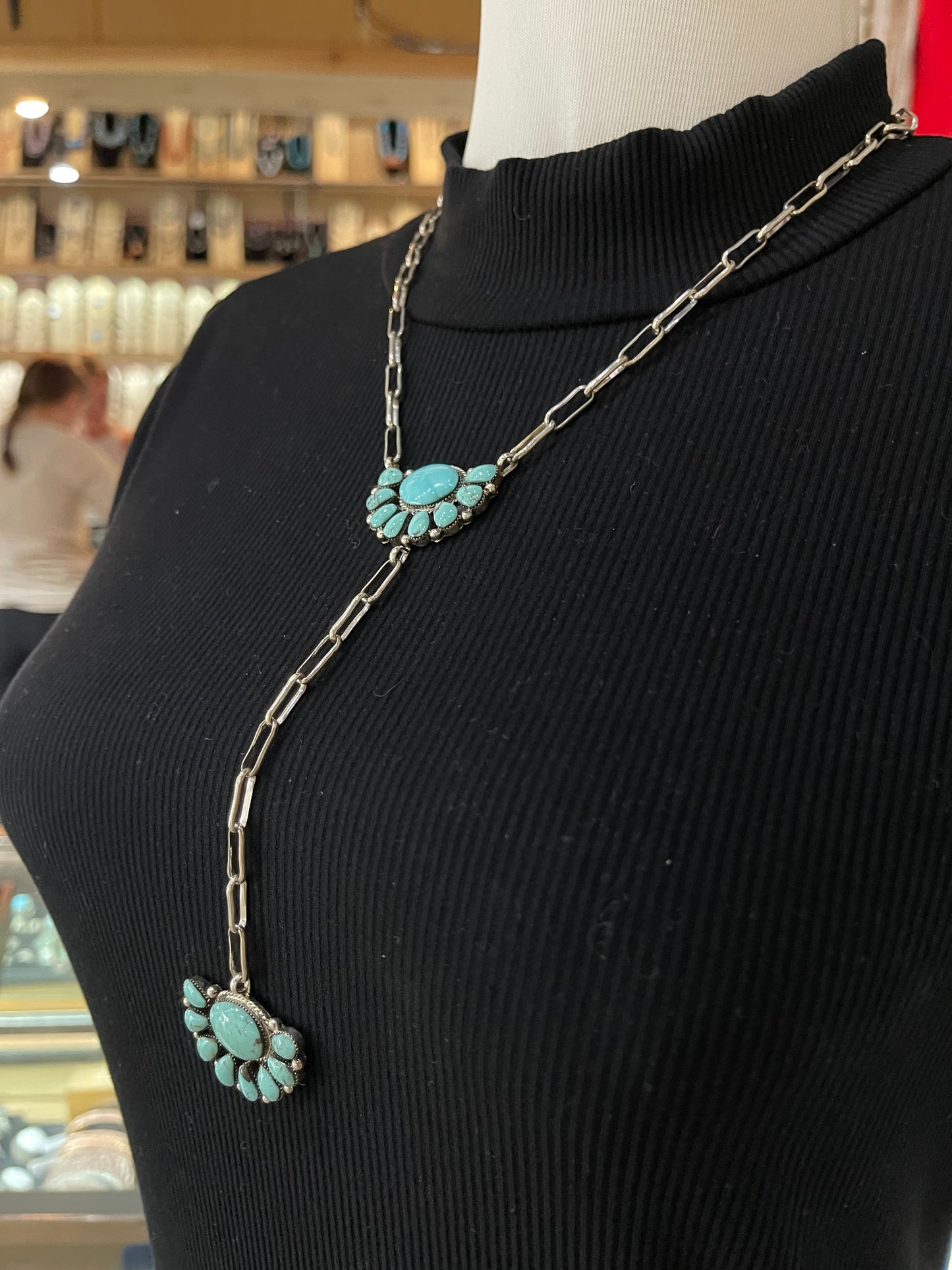 18"+6" Turquoise Half Cluster Lariat Necklace by Gregg Yazzie, Navajo
