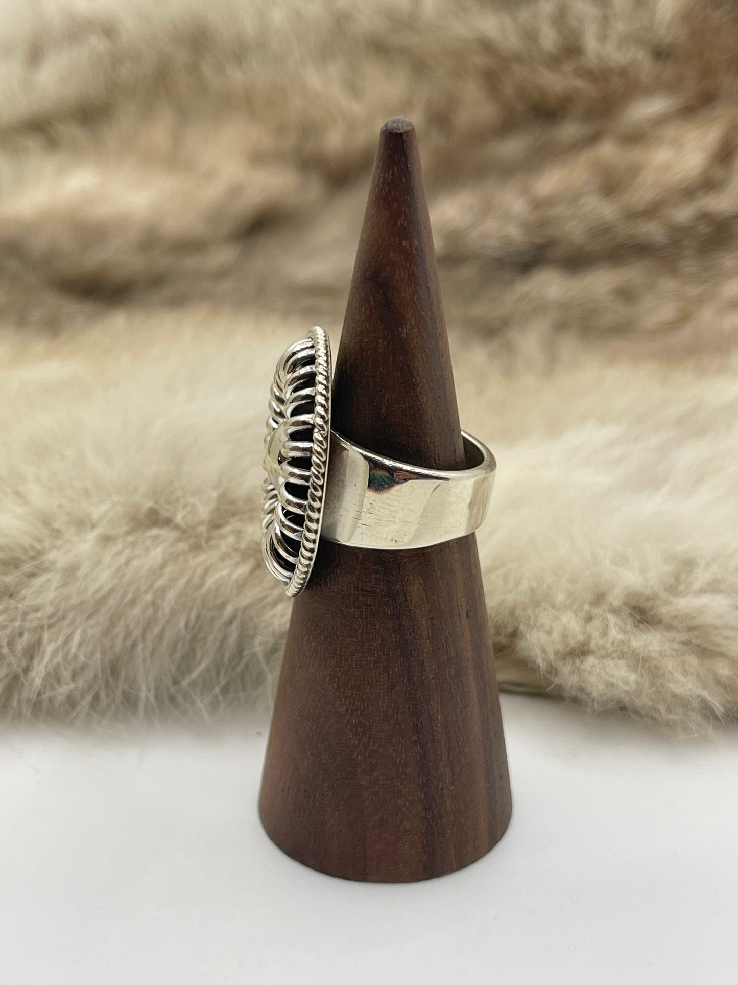 6.0 Ribbed Melon Style Ring by Thomas Charley, Navajo