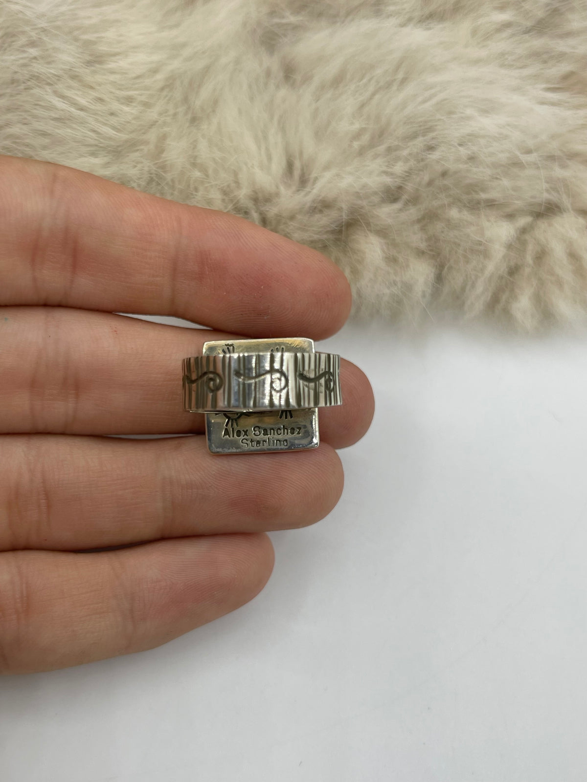 Adjustable 7.0-11.0 Sun Face Ring by Alex Sanchez, Navajo