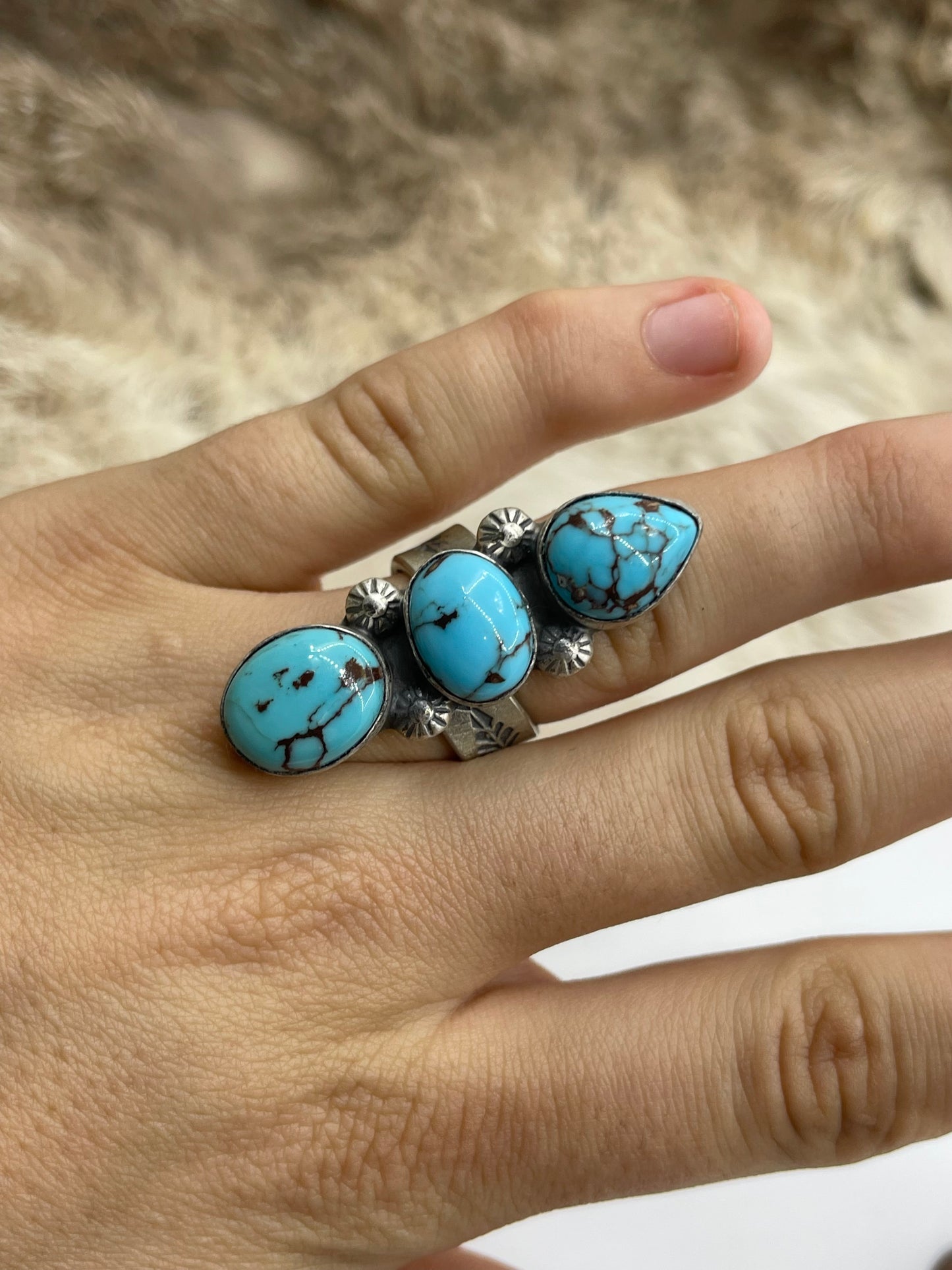 3 Stone Egyptian Turquoise Adjustable (8.0-11.0) by Happy Piasso, Navajo