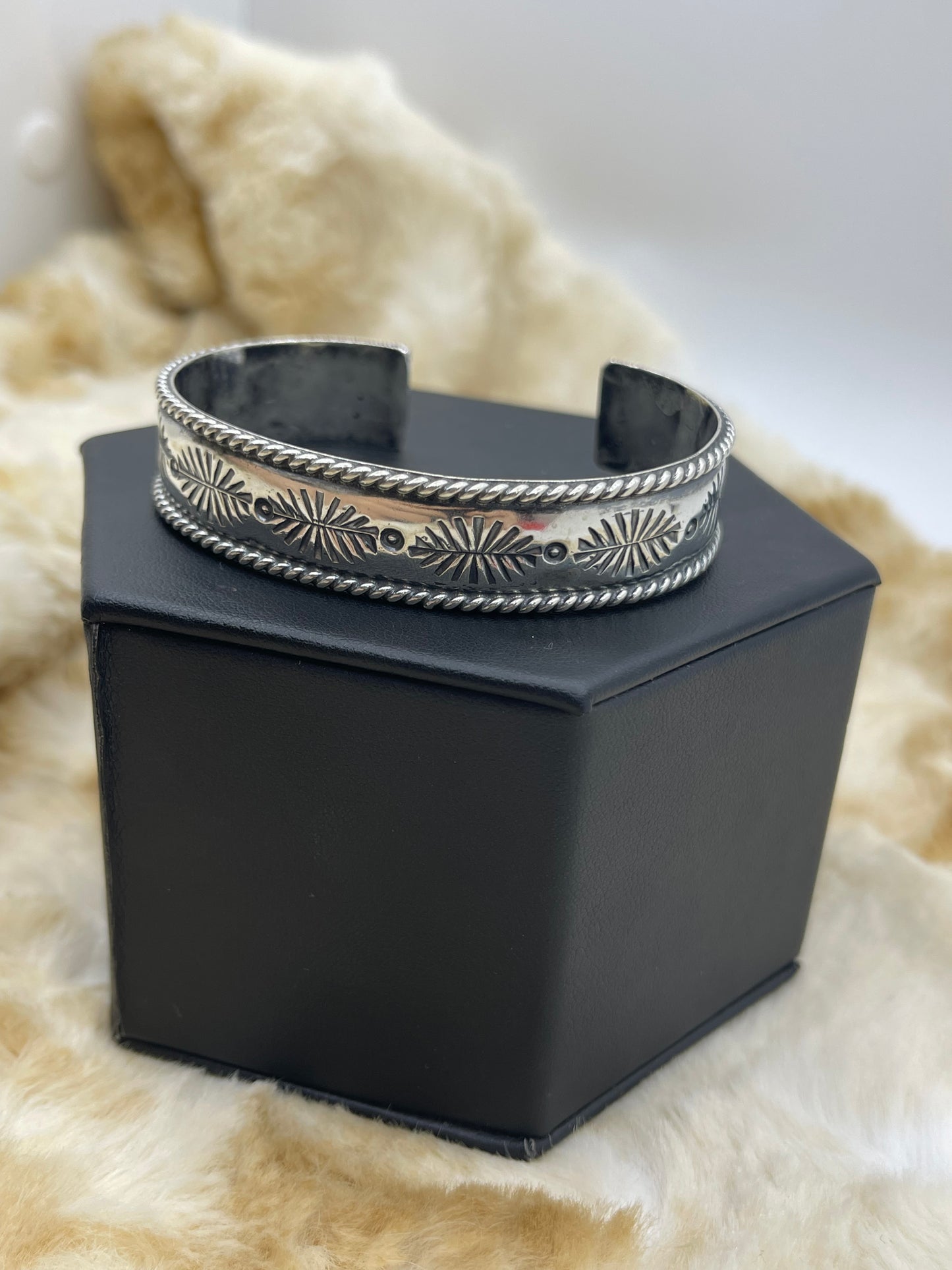 6.75" - 8" Stamped Silver Cuff by James Bahe, Navajo