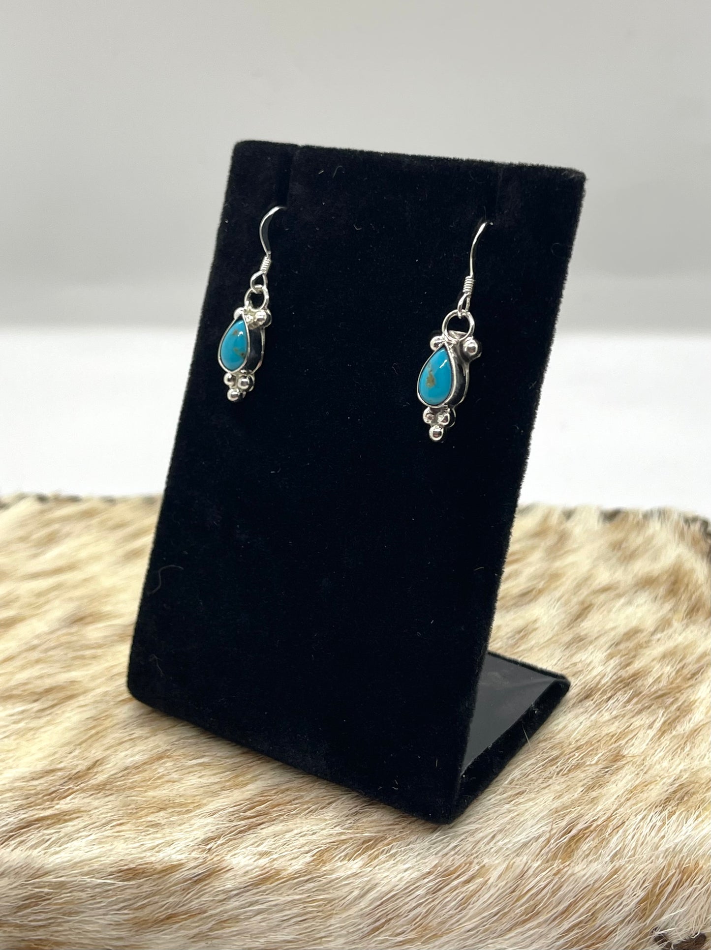 Dainty Turquoise Teardrop Dangle Earrings by Gerald Joe, Navajo