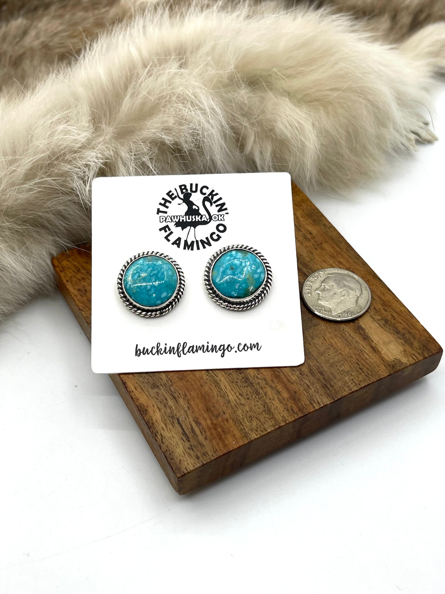 Round Turquoise Earring with Center Post