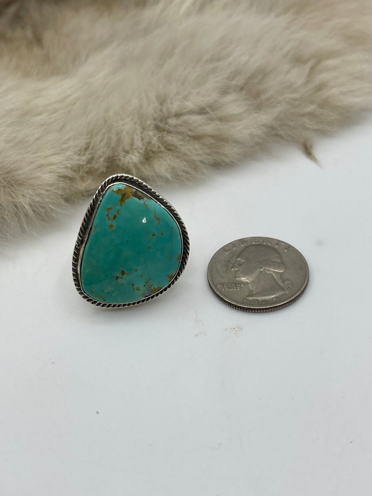 8.0 Kingman Turquoise Ring by Marie Jackson, Navajo