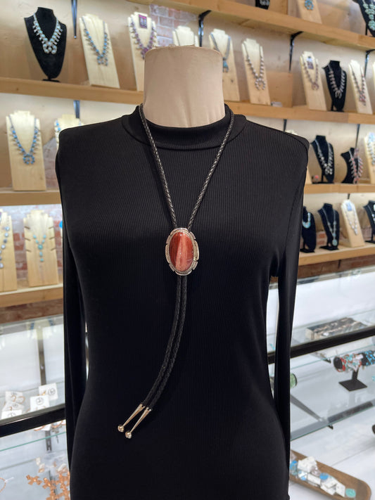 Red Jasper Bolo Tie by Joelias Draper, Navajo