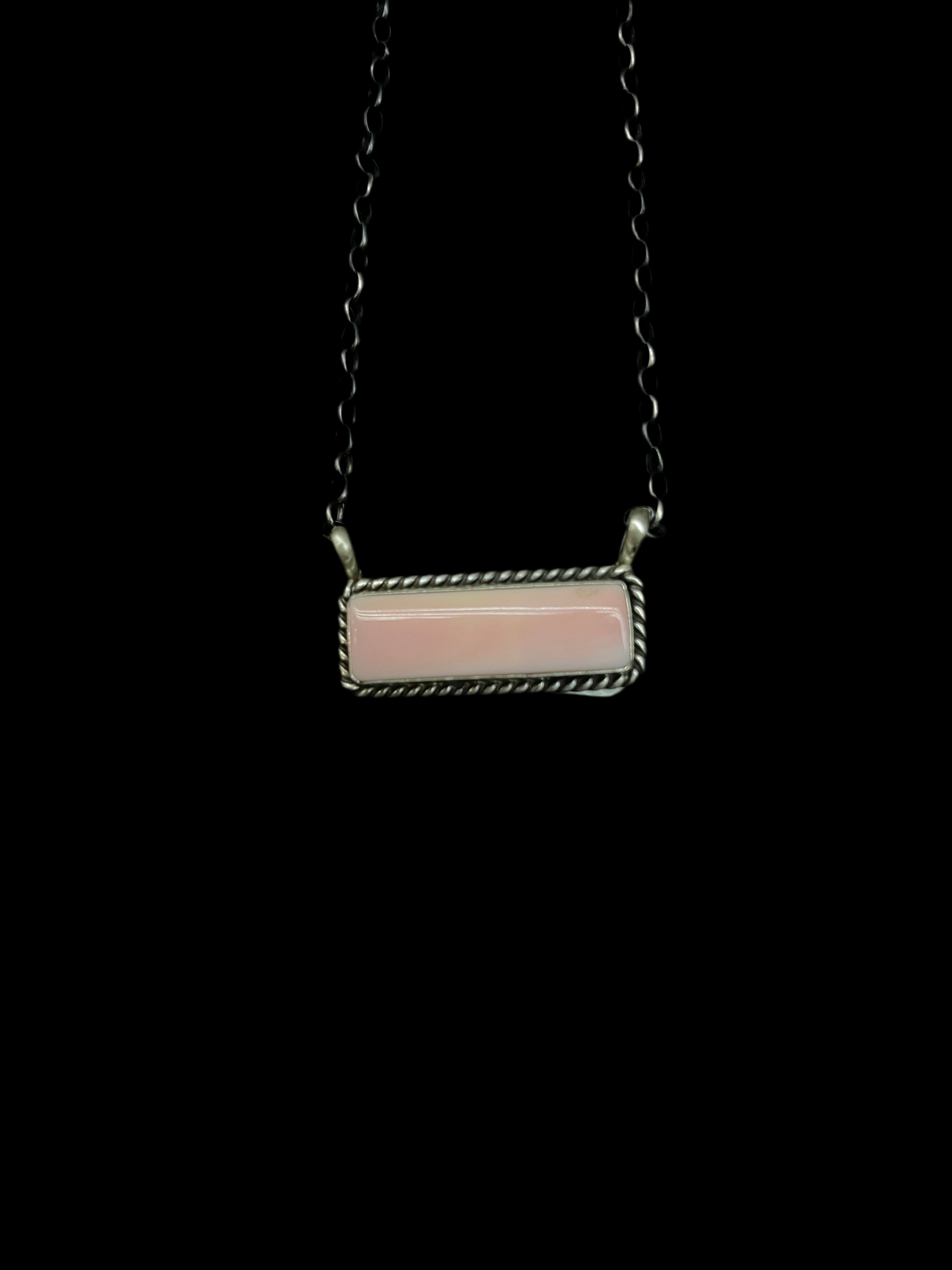 16" Pink Conch Shell Bar Necklace by Alfred Martinez, Navajo