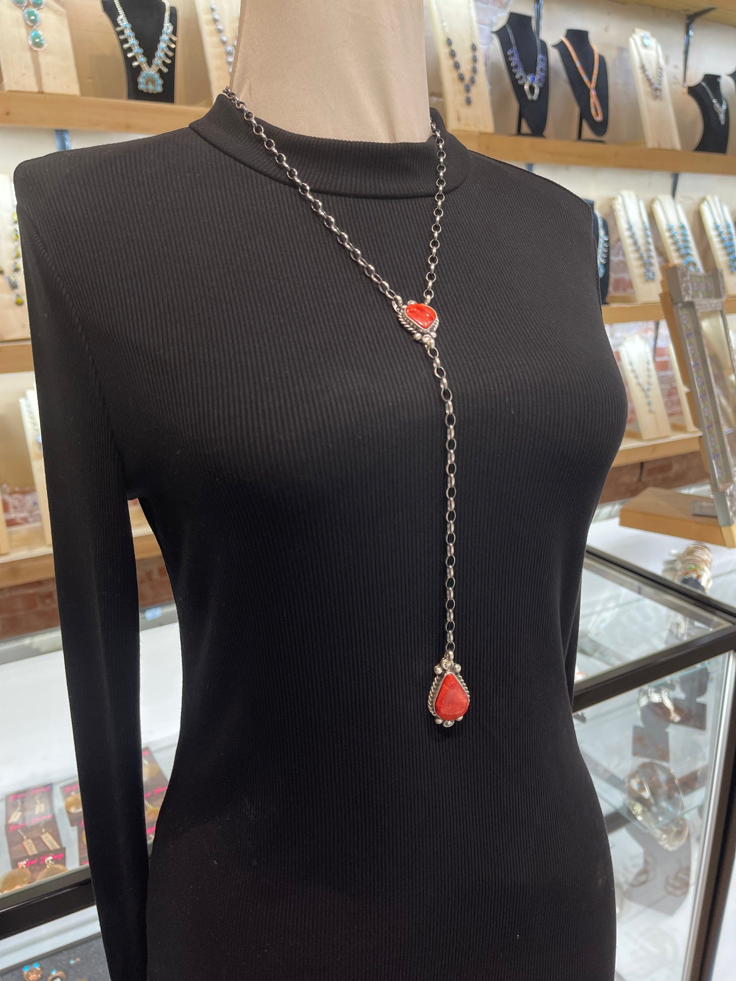 20" + 9" Red Spiny Oyster Necklace by Augustine Largo, Navajo