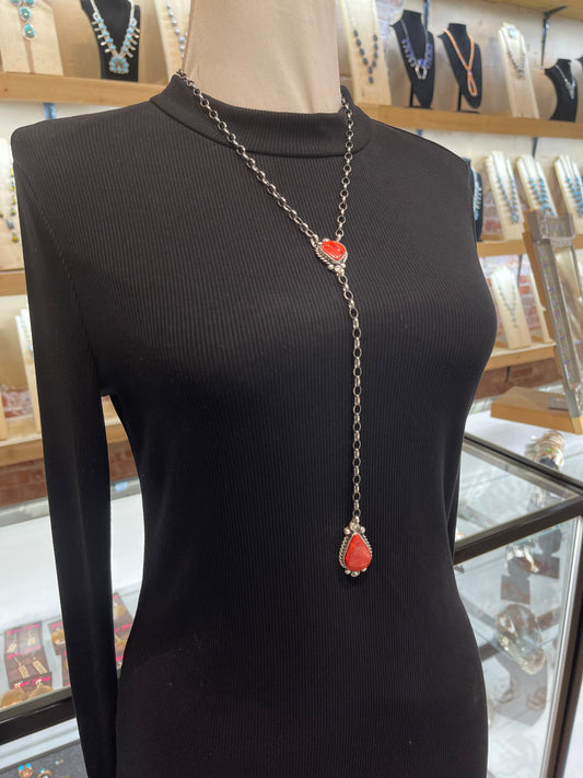 20" + 9" Red Spiny Oyster Necklace by Augustine Largo, Navajo