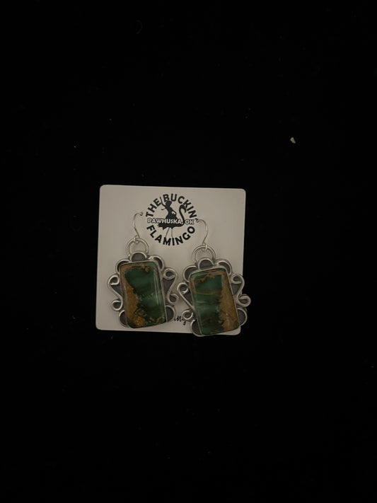 Royston Turquoise Rectangle Dangle Earrings by Terrell Nez, Navajo