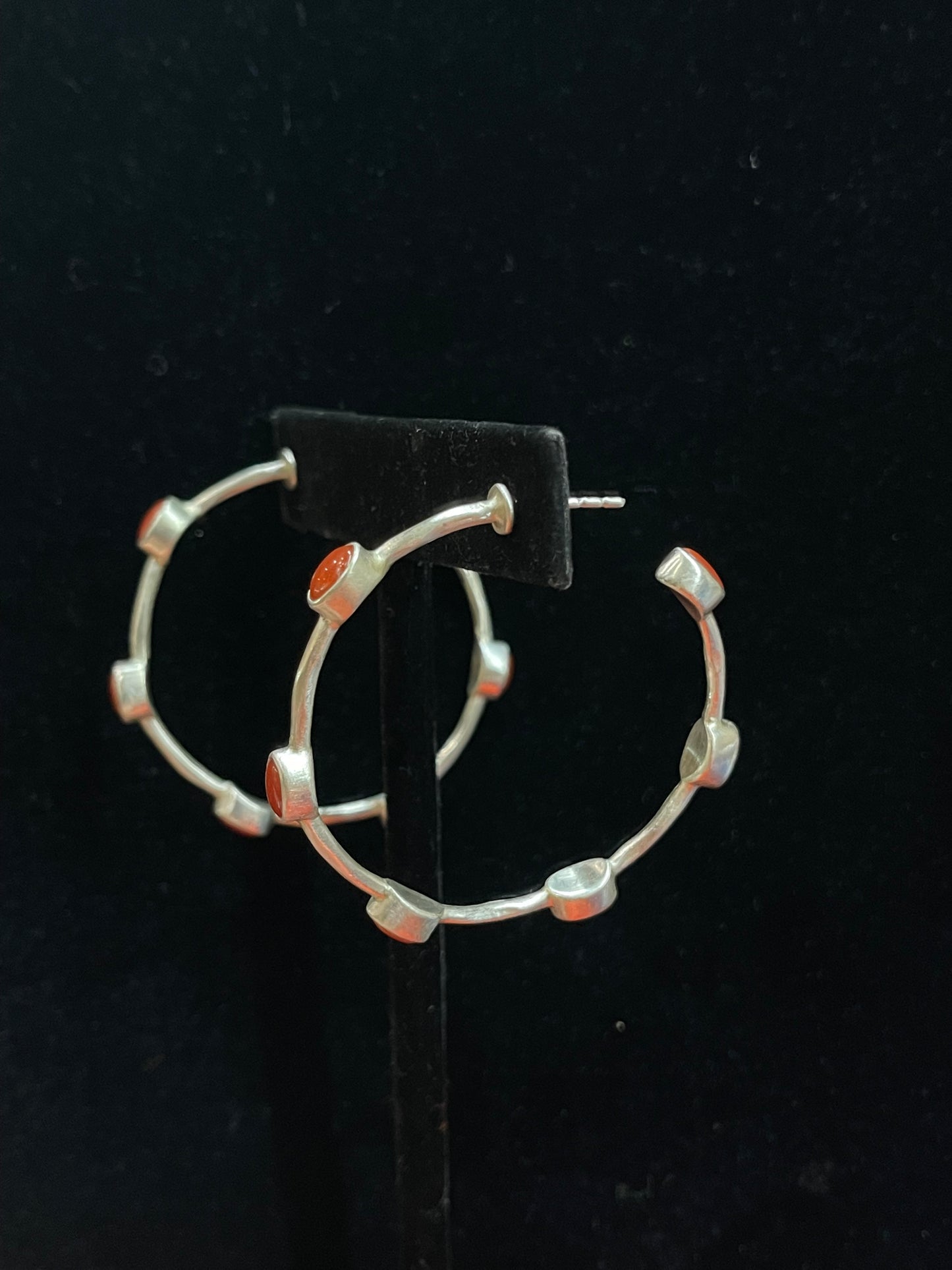 Post Hoop Earrings with Coral Stones