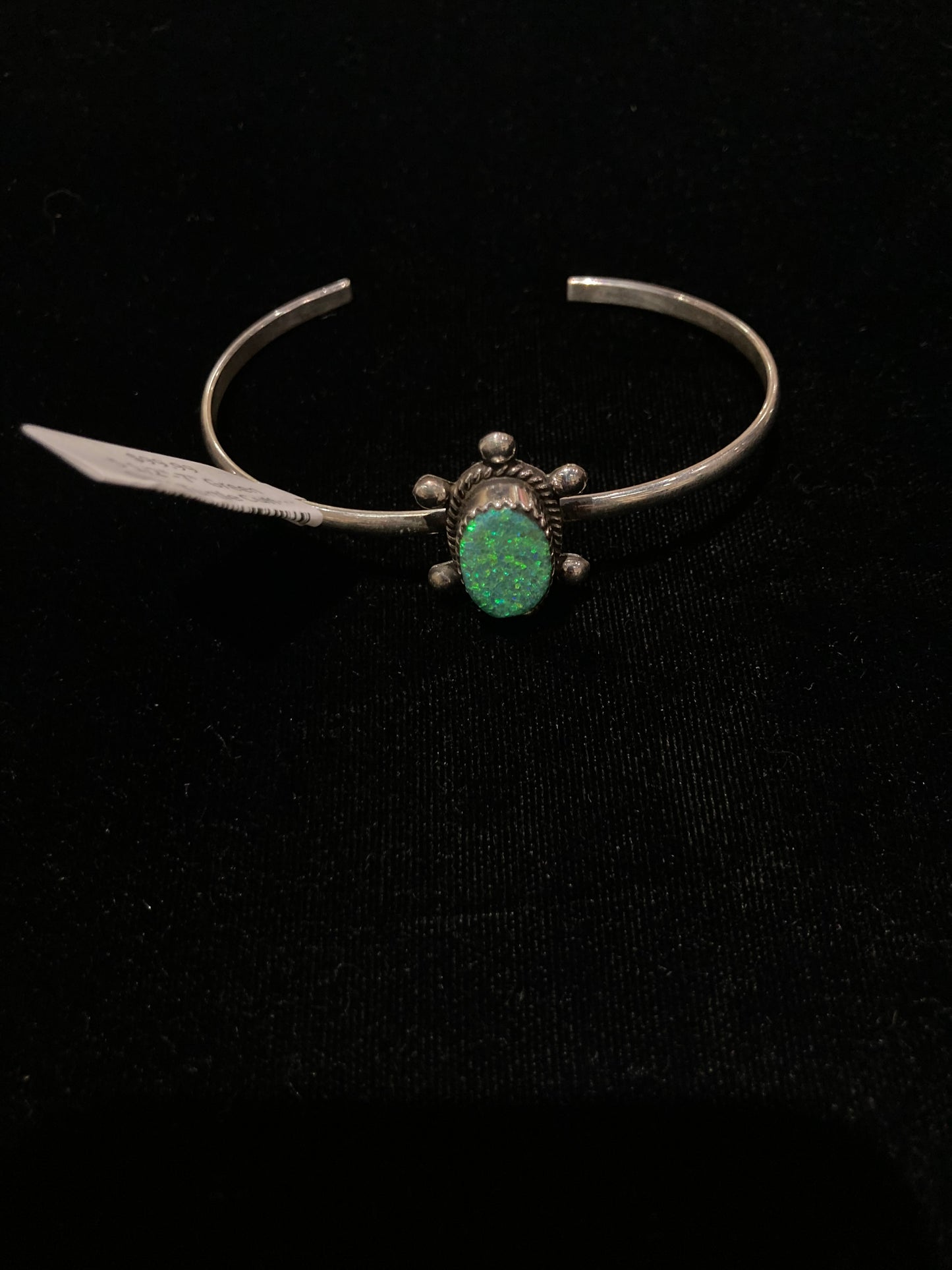 5 1/2"-7" Green Opal Turtle Cuff by Kalana Hustito, Zuni