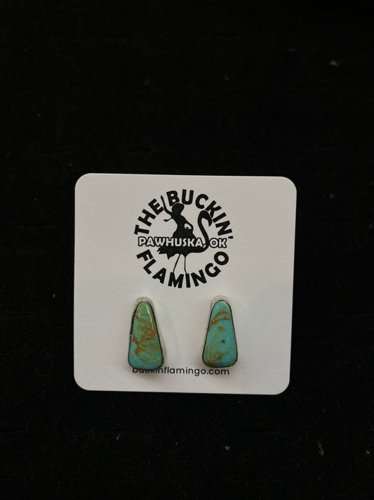 Kingman Turquoise Triangle Post Earrings by Sheryl Kee, Navajo