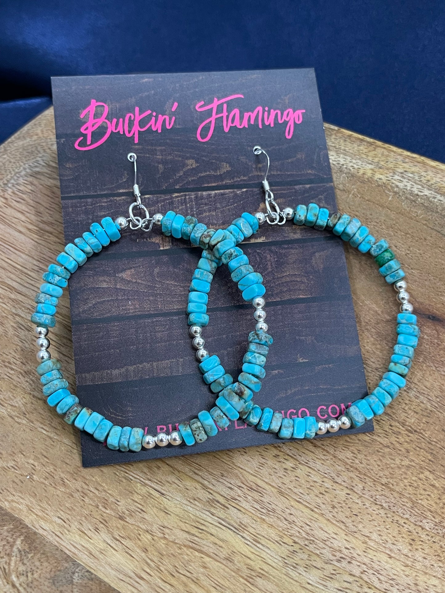 Square Bead Turquoise Hoop Earrings