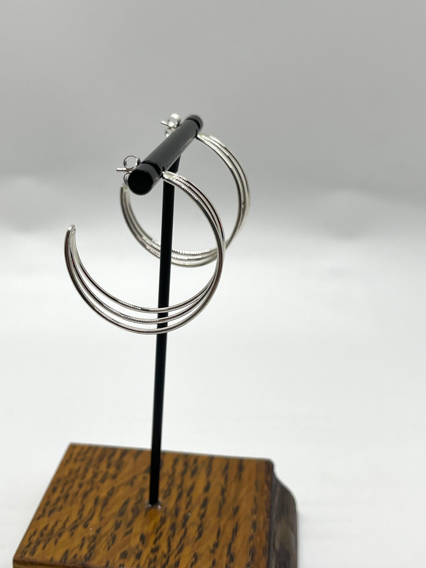 Sterling Silver 3 Wire Hoop Earrings by Elaine Tahe, Navajo