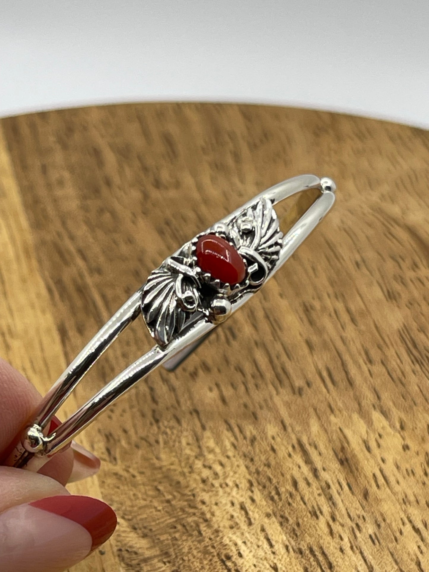 6"-7" Red Coral Cuff by Harris Largo, Navajo