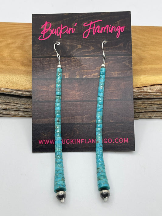 Graduated Turquoise Heishi Bead Dangle earrings with 5mm Navajo Pearls