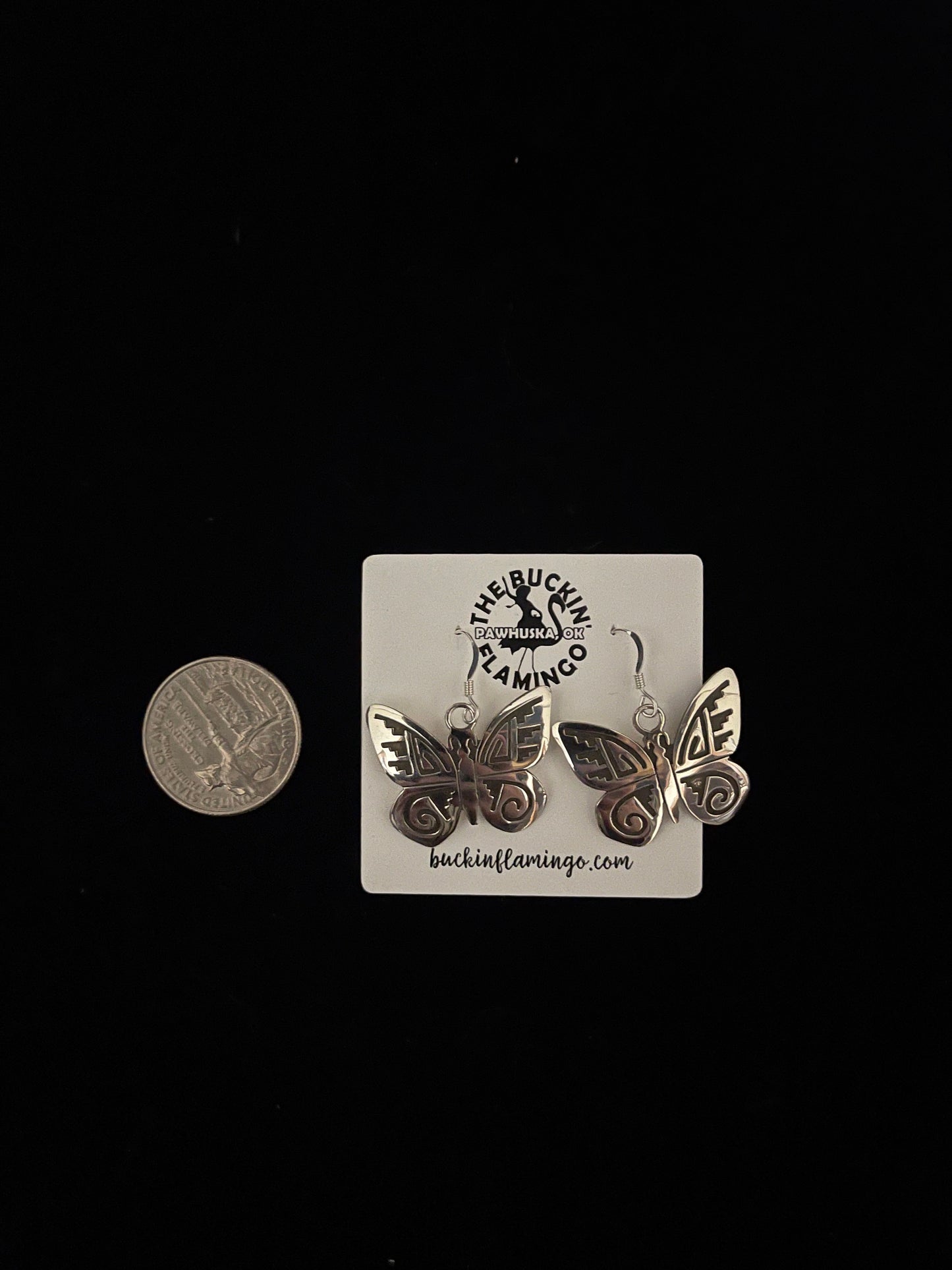 Sterling Silver Stamped Butterfly Dangle Earrings by Sonny Gene Jr, Navajo