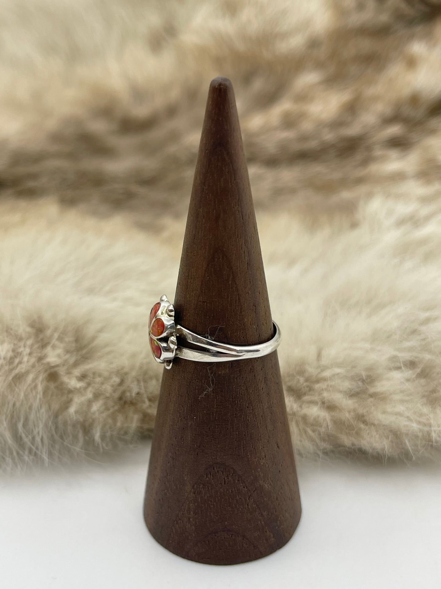8.0 Orange Opal Ring by Bernadette Hattie, Zuni