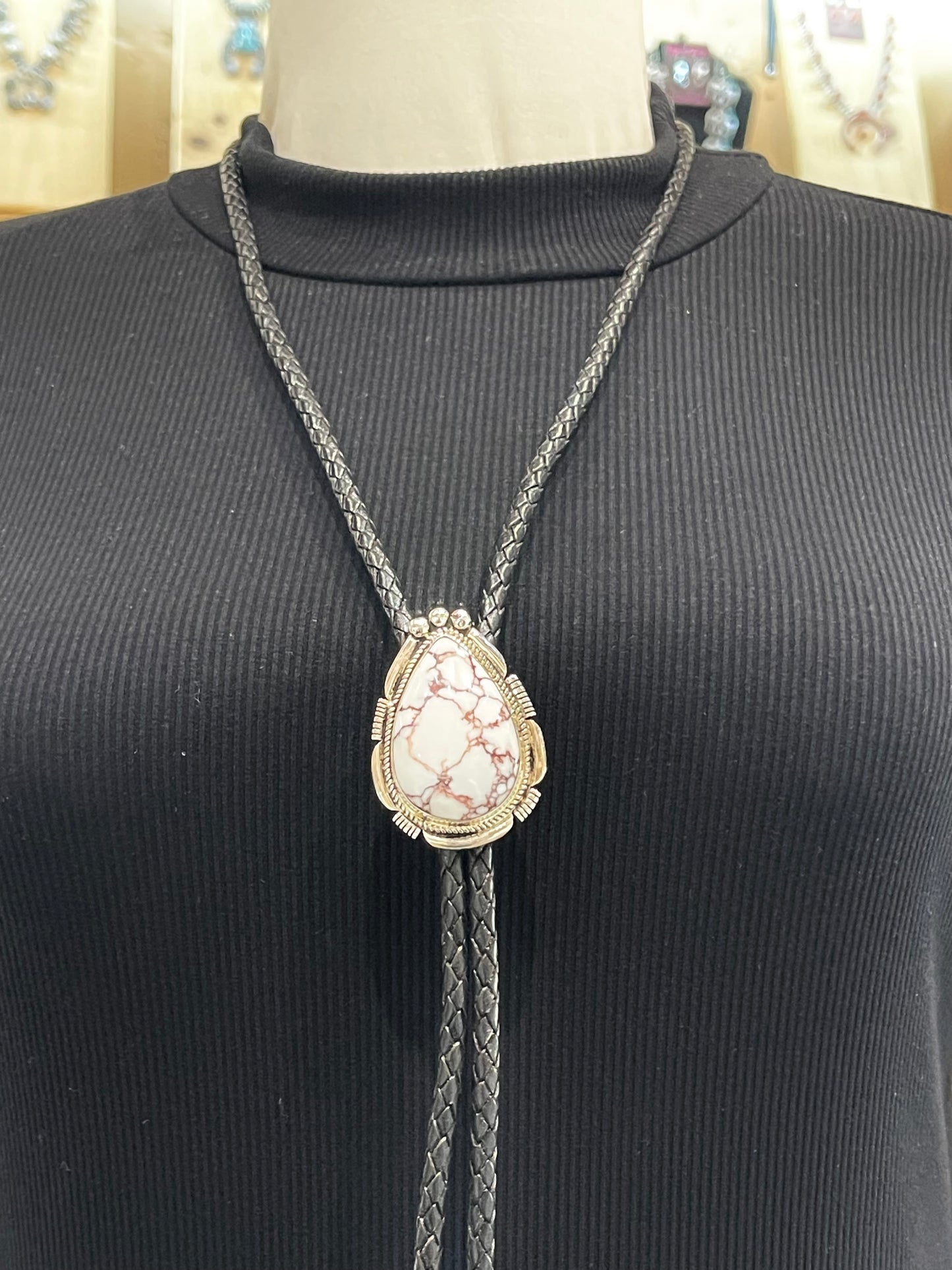 Teardrop Wild Horse Bolo Tie by Joelias Draper, Navajo
