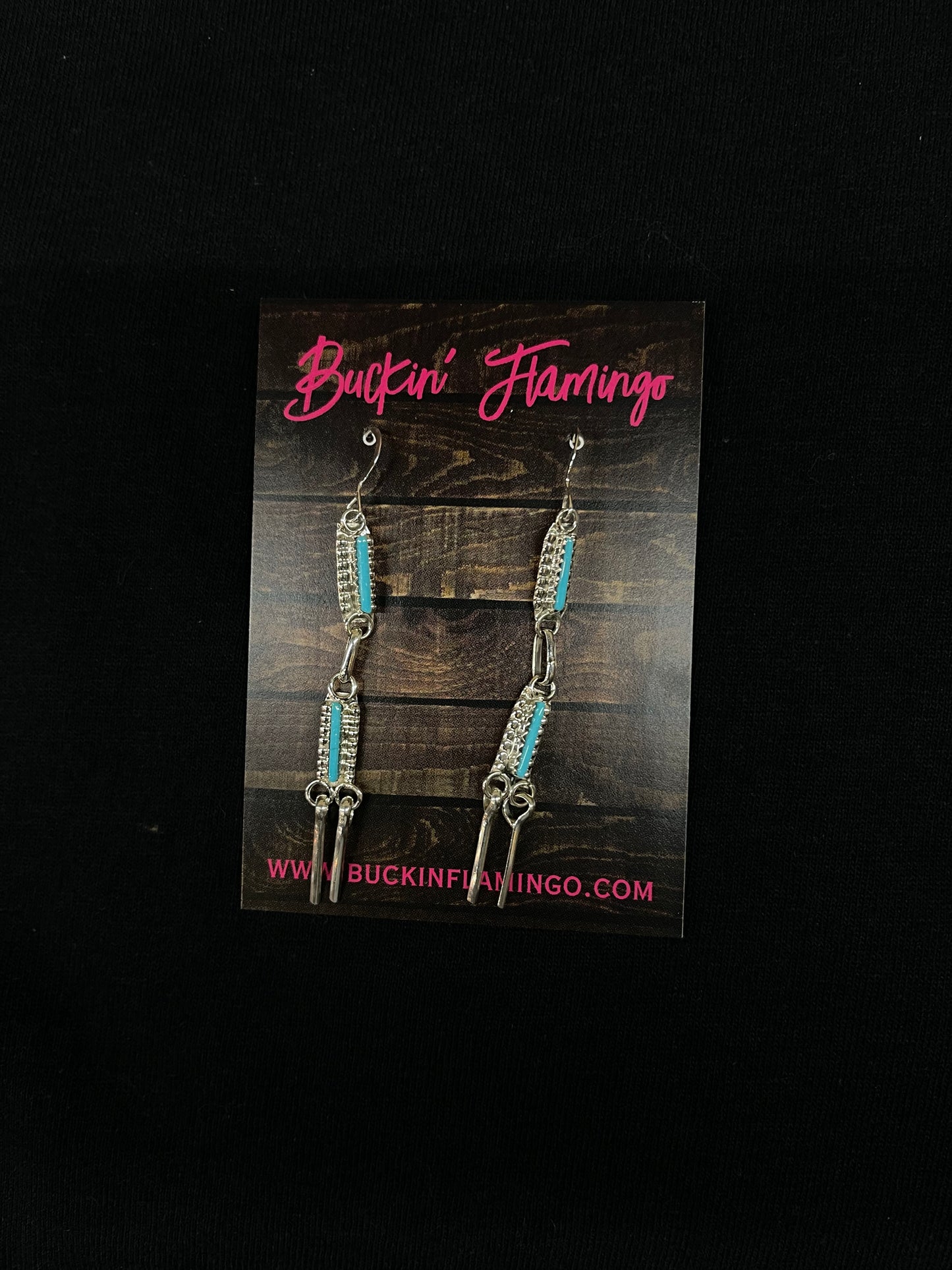 2 Stone Sleeping Beauty Turquoise Lightweight Needle Point Dangle Earrings by Kathryn Qualo, Zuni