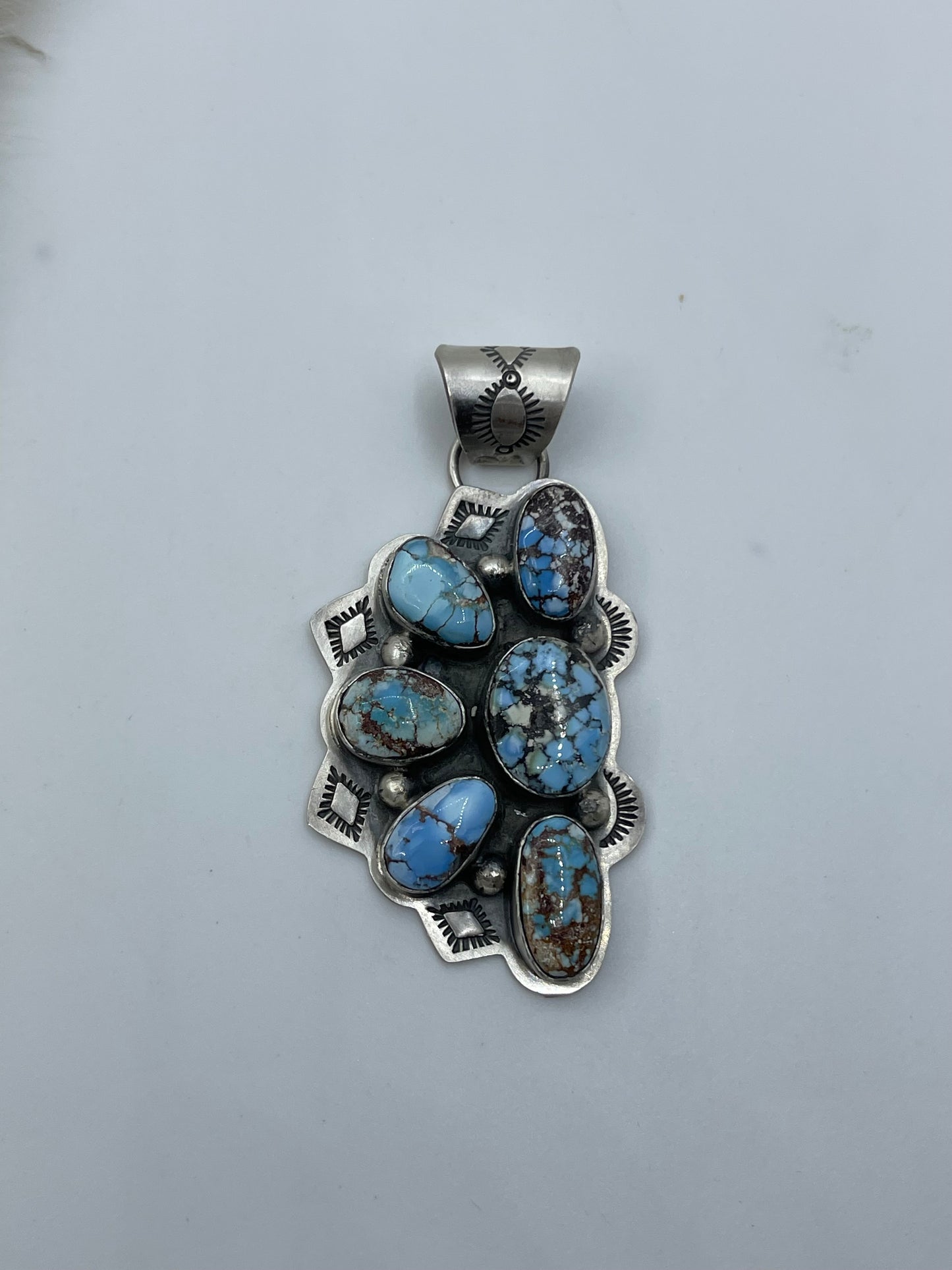 Golden Hills Turquoise Half Cluster Pendant by Lyle Piaso, Navajo