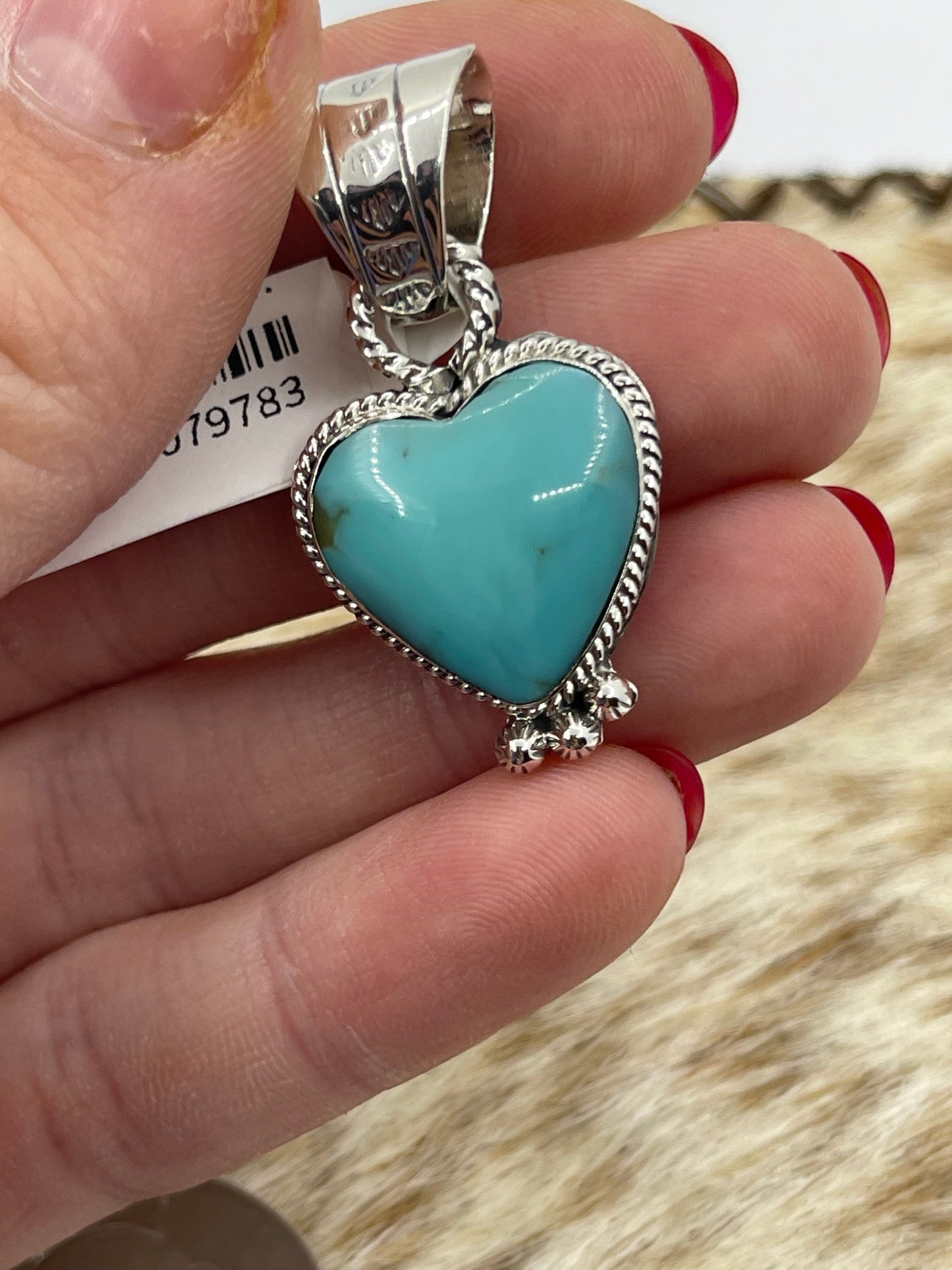 Turquoise Heart Pendant with an 8.8mm Bale by Annette Martinez, Navajo