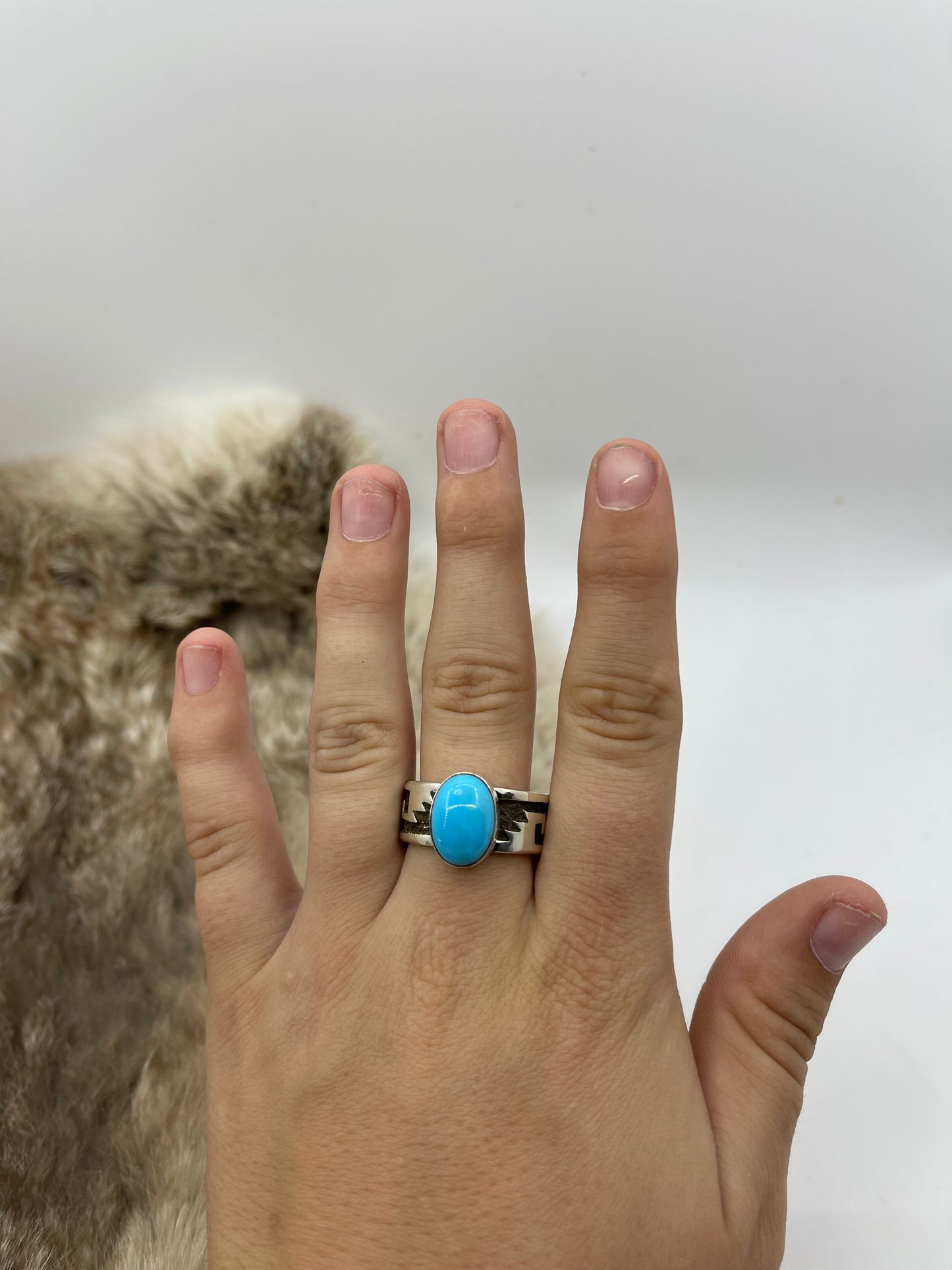 11.5 Sleeping Beauty Turquoise Ring by Marie Jackson, Navajo