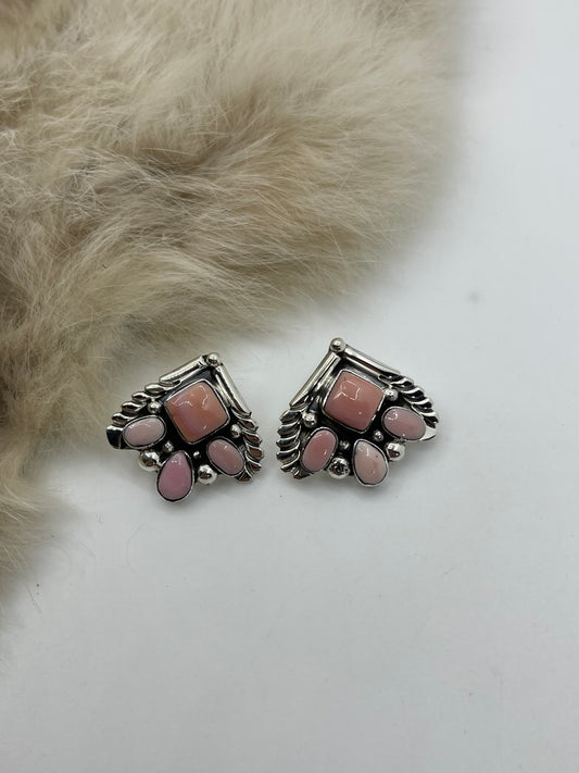 Pink Conch Shell “Spade” Post Earrings