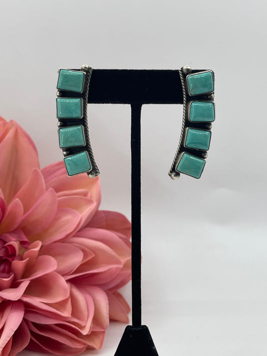 4 Stone Long Turquoise Post Earrings by Elouise Kee, Navajo