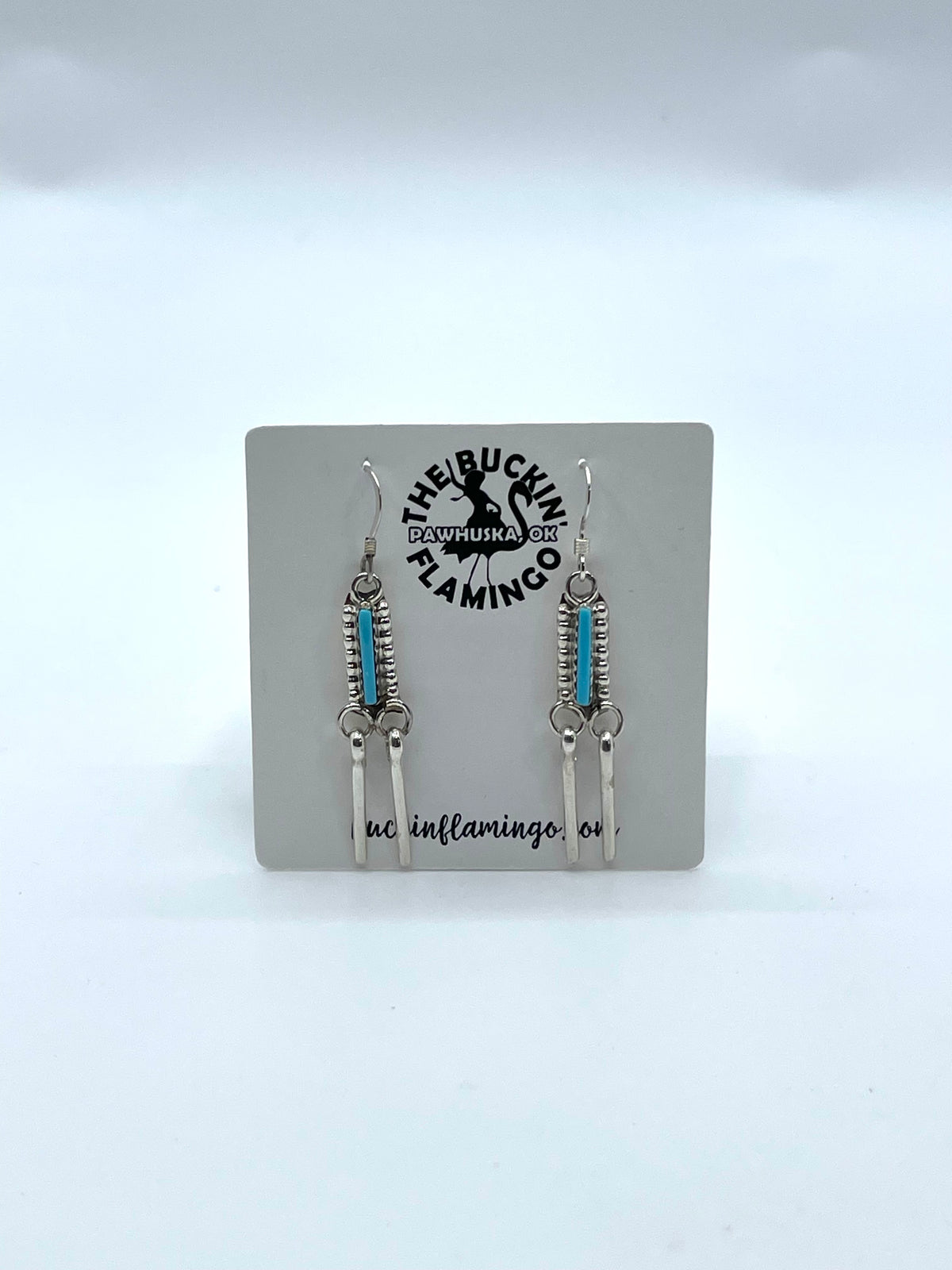 Turquoise Needlepoint Earrings with Fringe by Kathryn Qualoo, Zuni