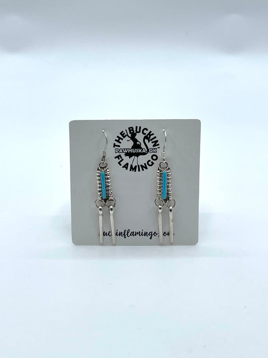 Turquoise Needlepoint Earrings with Fringe by Kathryn Qualoo, Zuni