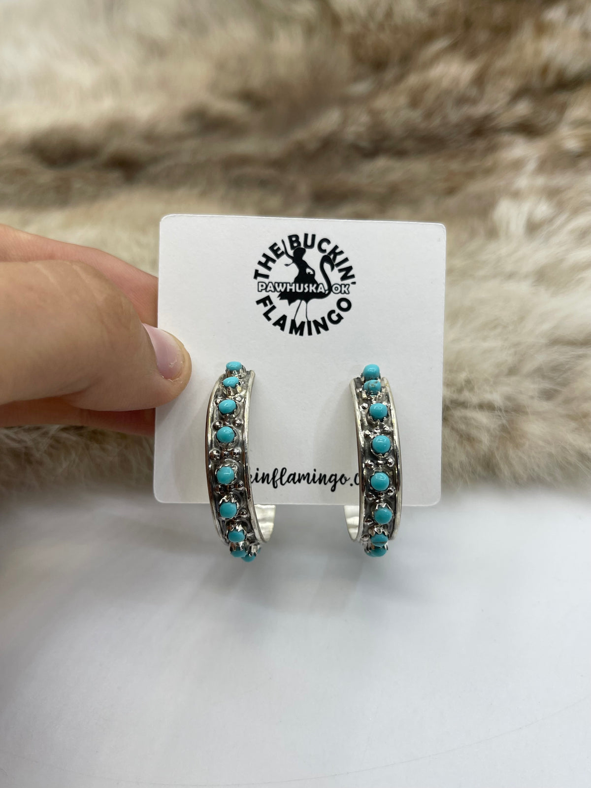 Zuni Snake Eye Hoop Earrings W/Turquoise by Joanne Cheama, Zuni