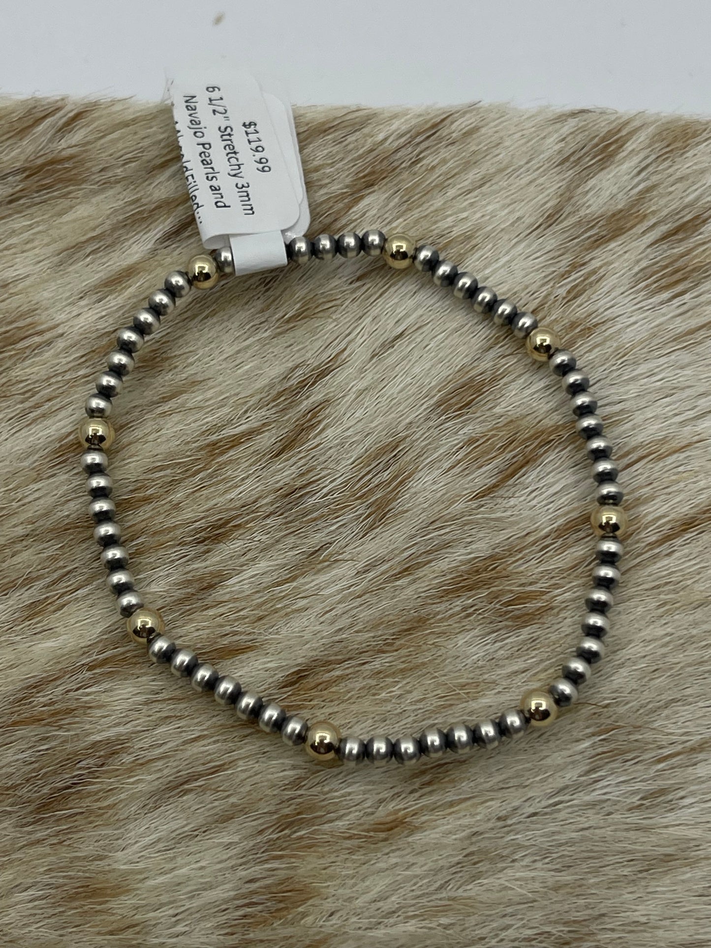 6 1/2" Stretchy 3mm Navajo Pearls and 4mm 14k gold Filled Beaded Bracelet
