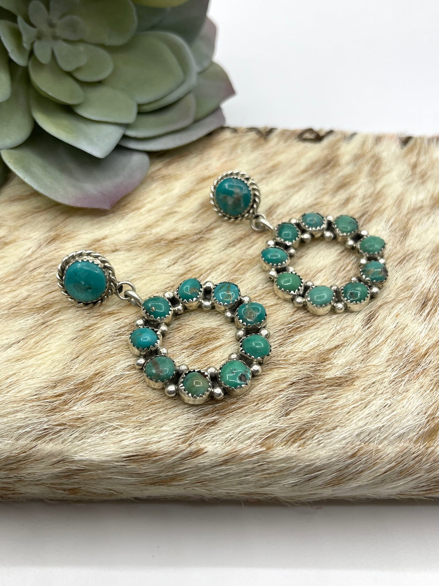 Turquoise Infinity Cluster Post Dangle Earrings by Maxine Ramirez, Navajo