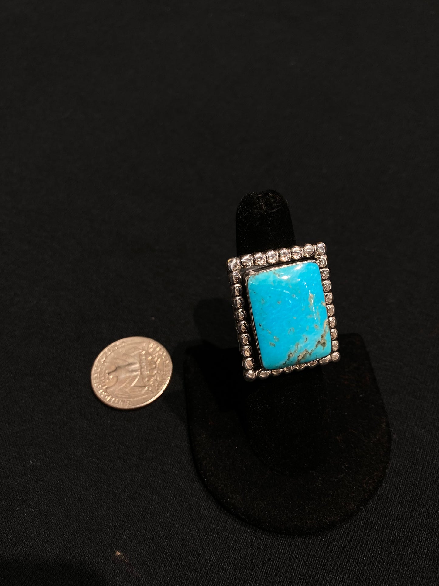 12.0 Kingman Turquoise Square Ring by Greg Yazzie, Navajo