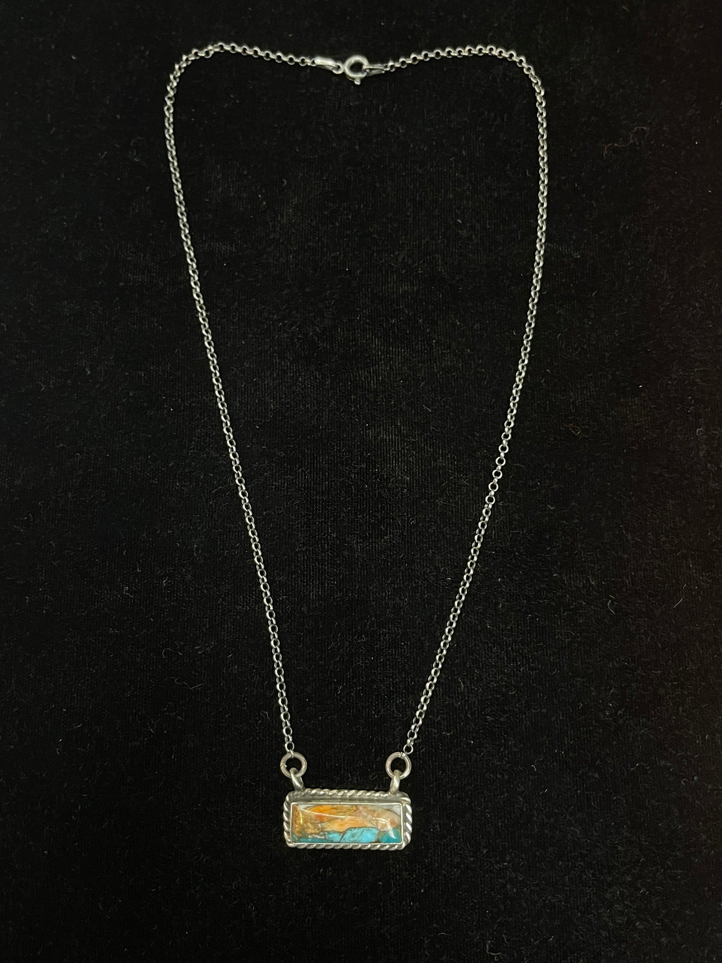 16" Spiny Turquoise Bar Necklace by Marie Jones, Navajo