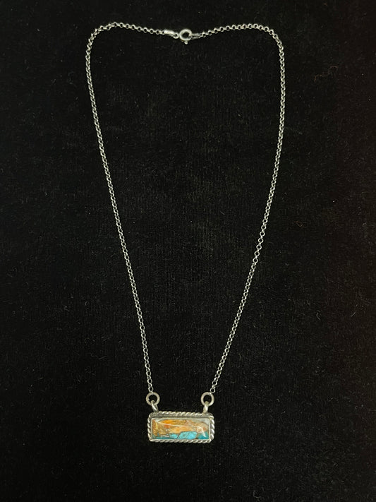 16" Spiny Turquoise Bar Necklace by Marie Jones, Navajo