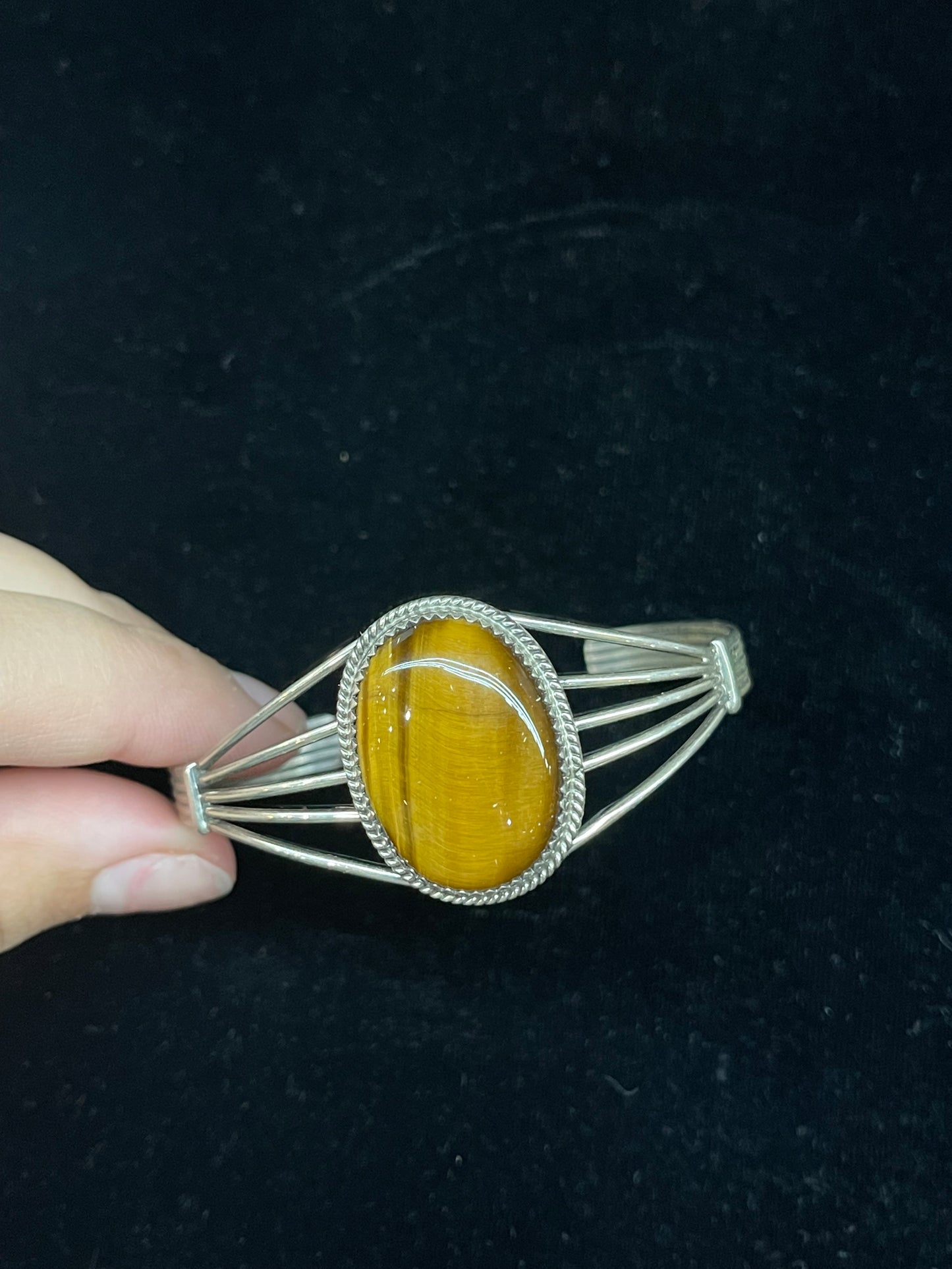 Oval Tigers Eye Cuff by Pat Yazzie, Navajo
