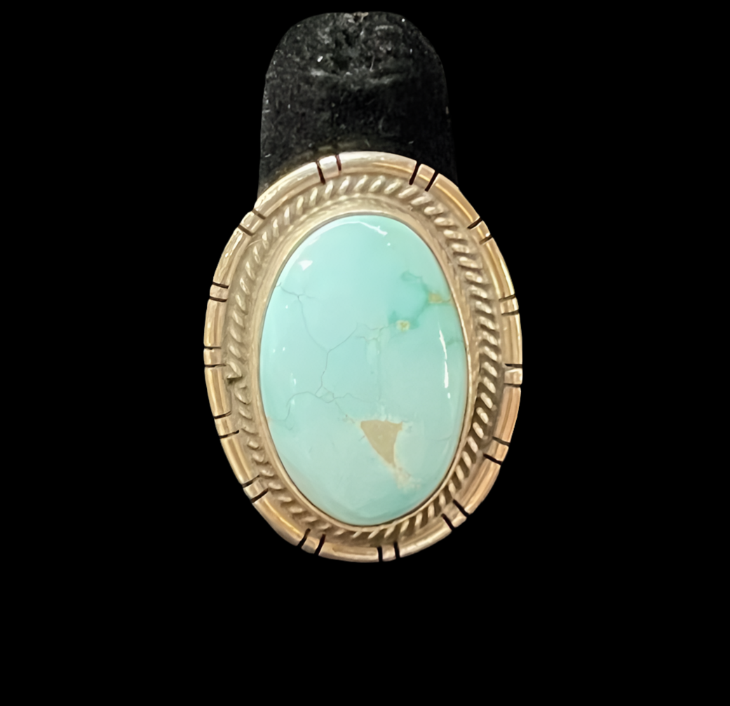 4.5 Sonoran Blue Turquoise Oval Ring by Peggy Skeets, Navajo