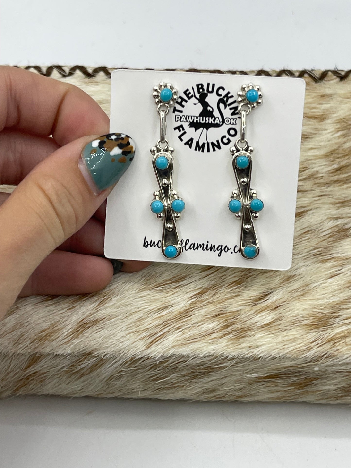 Turquoise Post Dangle Earrings by Rena Laate, Zuni